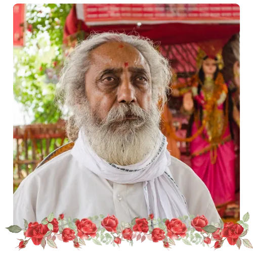 Nepali Baba surrounded by flowers
