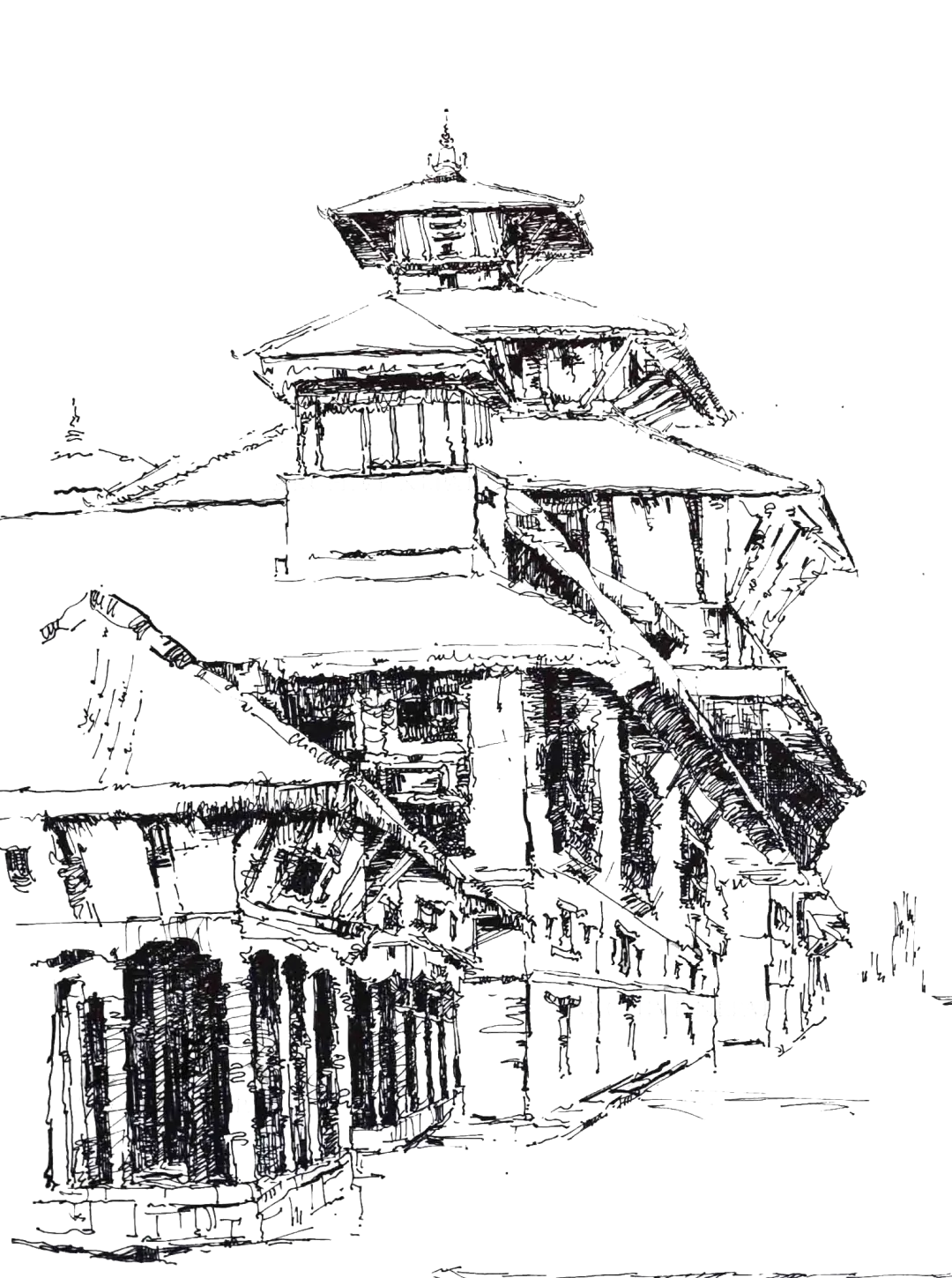 Line art of the Vindhyashram temple
